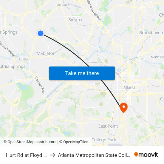 Hurt Rd at Floyd Rd to Atlanta Metropolitan State College map