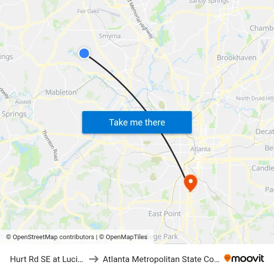 Hurt Rd SE at Lucia Dr to Atlanta Metropolitan State College map
