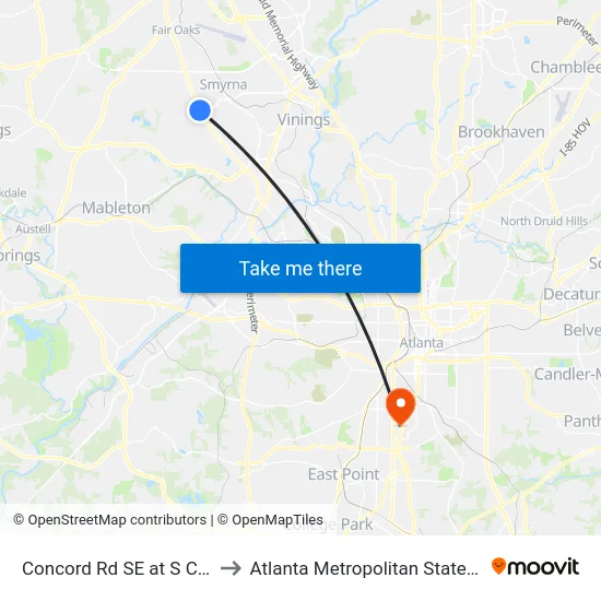 Concord Rd SE at S Cobb Dr to Atlanta Metropolitan State College map
