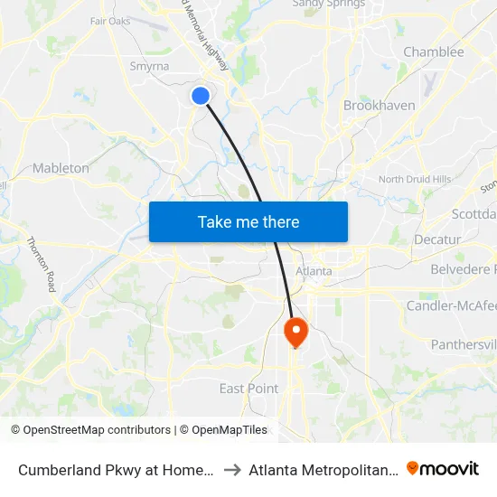 Cumberland Pkwy at Home Services at Home to Atlanta Metropolitan State College map