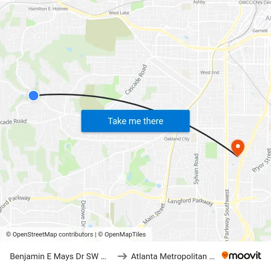 Benjamin E Mays Dr SW @ Peyton Rd SW to Atlanta Metropolitan State College map