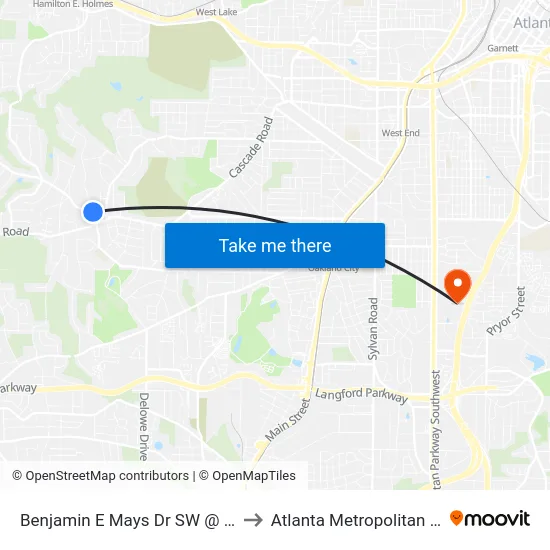 Benjamin E Mays Dr SW @ Flamingo Dr NW to Atlanta Metropolitan State College map