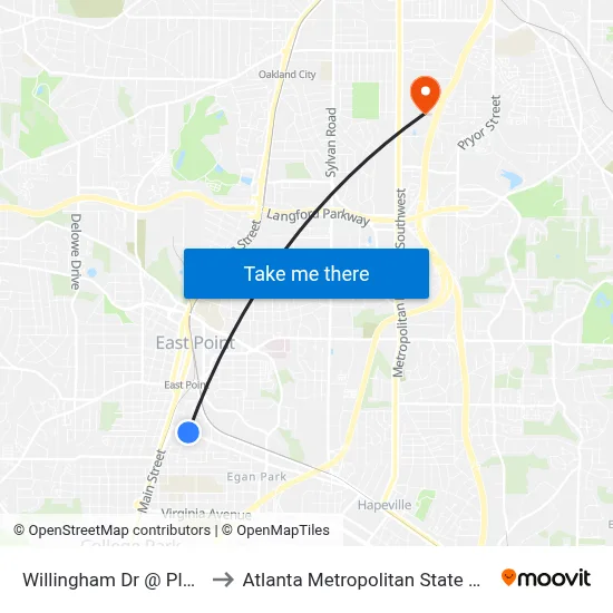 Willingham Dr @ Plant St to Atlanta Metropolitan State College map