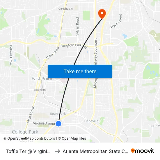 Toffie Ter @ Virginia Ave to Atlanta Metropolitan State College map