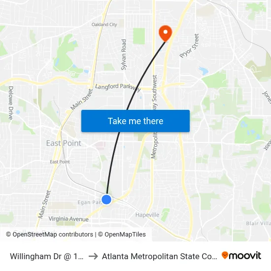 Willingham Dr @ 1053 to Atlanta Metropolitan State College map