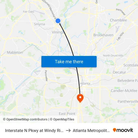 Interstate N Pkwy at Windy Ridge Pkwy SE / Cobb CH to Atlanta Metropolitan State College map