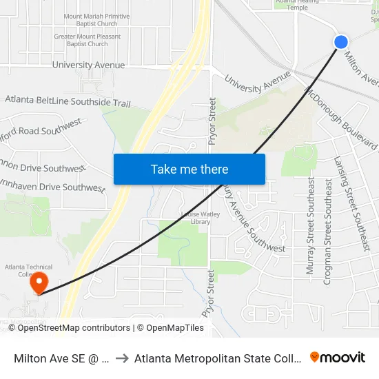 Milton Ave SE @ 79 to Atlanta Metropolitan State College map