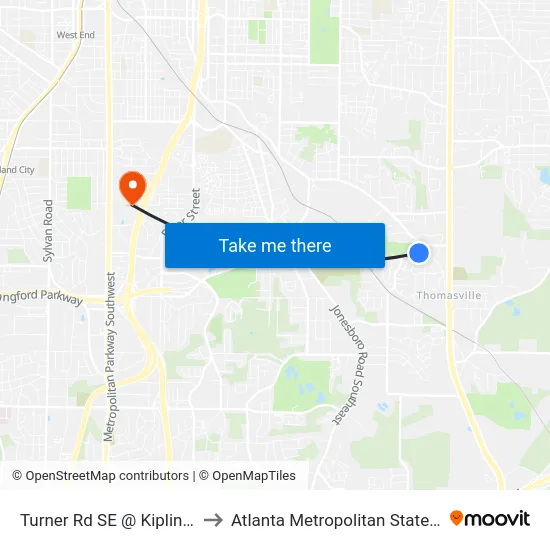 Turner Rd SE @ Kipling St SE to Atlanta Metropolitan State College map