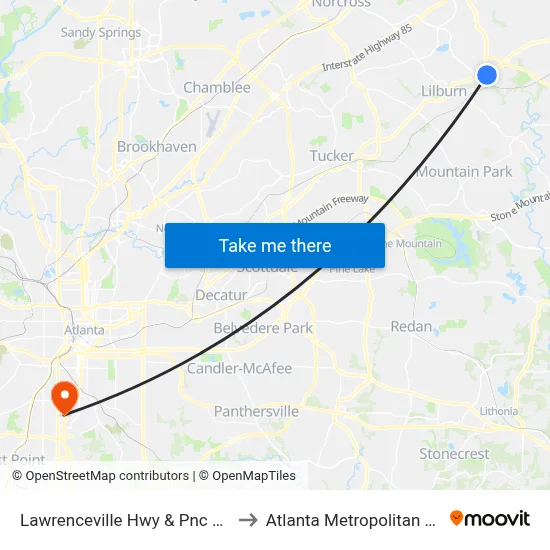 Lawrenceville Hwy & Pnc Bank (Walmart) to Atlanta Metropolitan State College map