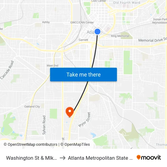 Washington St & Mlk Jr Dr. to Atlanta Metropolitan State College map