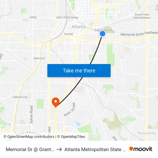 Memorial Dr @ Grant St SE to Atlanta Metropolitan State College map