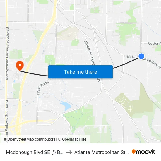 Mcdonough Blvd SE @ Boulevard SE to Atlanta Metropolitan State College map