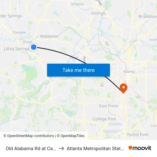 Old Alabama Rd at Cardell Rd to Atlanta Metropolitan State College map