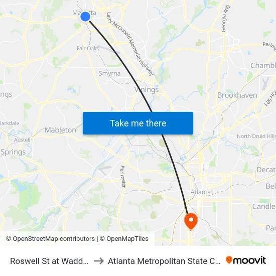 Roswell St at Waddell St to Atlanta Metropolitan State College map