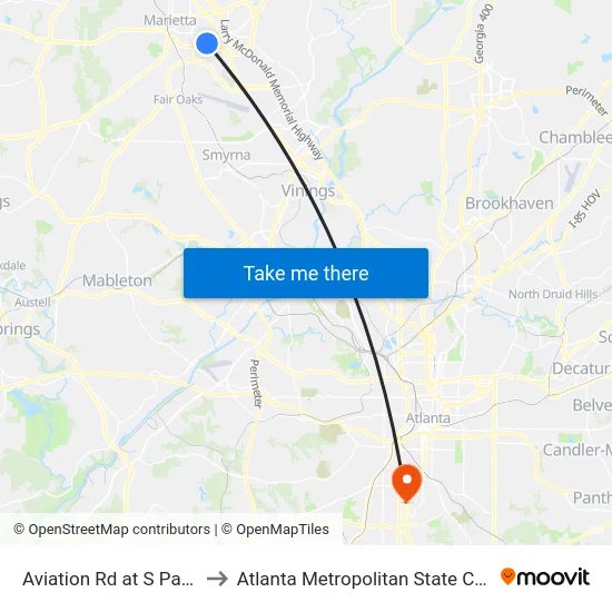 Aviation Rd at S Park Dr to Atlanta Metropolitan State College map