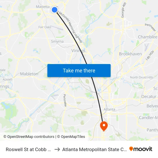 Roswell St at Cobb Pkwy to Atlanta Metropolitan State College map