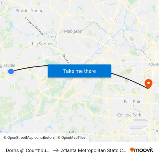 Dorris @ Courthouse Ib to Atlanta Metropolitan State College map