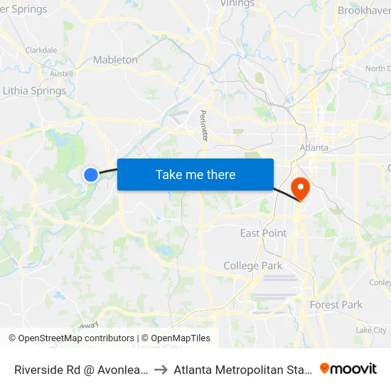 Riverside Rd @ Avonlea Tributary to Atlanta Metropolitan State College map