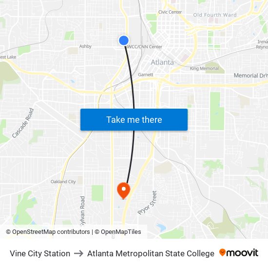 Vine City Station to Atlanta Metropolitan State College map