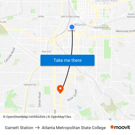 Garnett Station to Atlanta Metropolitan State College map