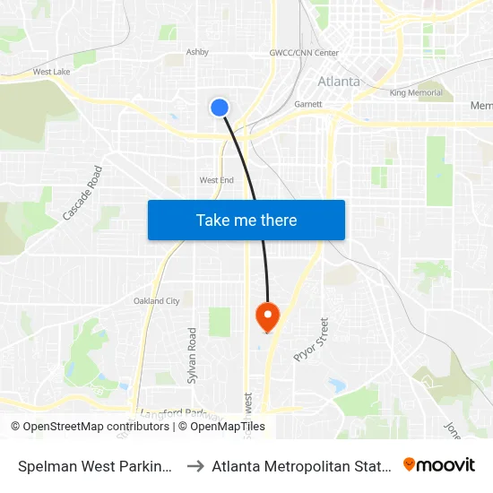Spelman West Parking Garage to Atlanta Metropolitan State College map
