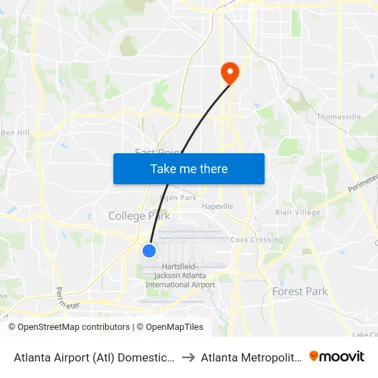 Atlanta Airport (Atl) Domestic North Terminal Dropoffs to Atlanta Metropolitan State College map