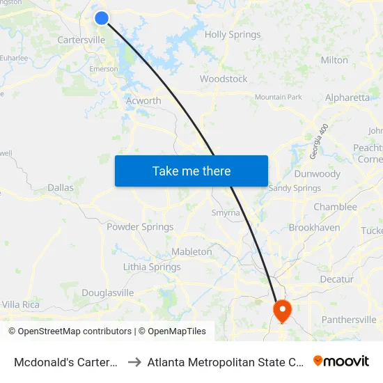 Mcdonald's Cartersville to Atlanta Metropolitan State College map