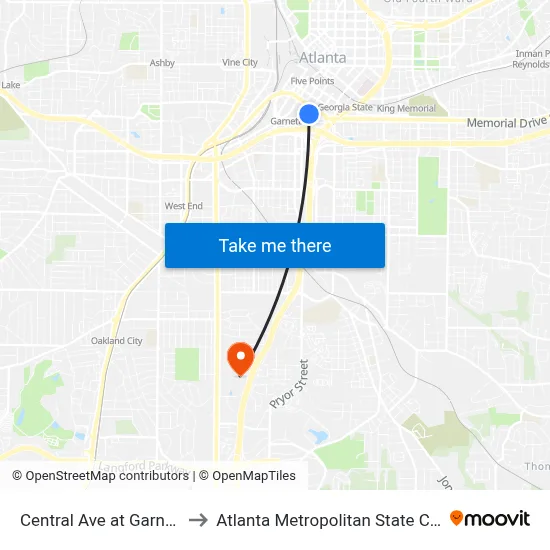 Central Ave at Garnett St to Atlanta Metropolitan State College map