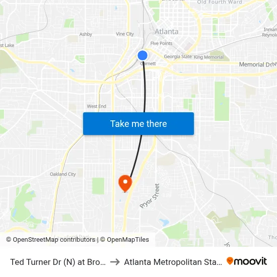 Ted Turner Dr (N) at Brotherton St to Atlanta Metropolitan State College map