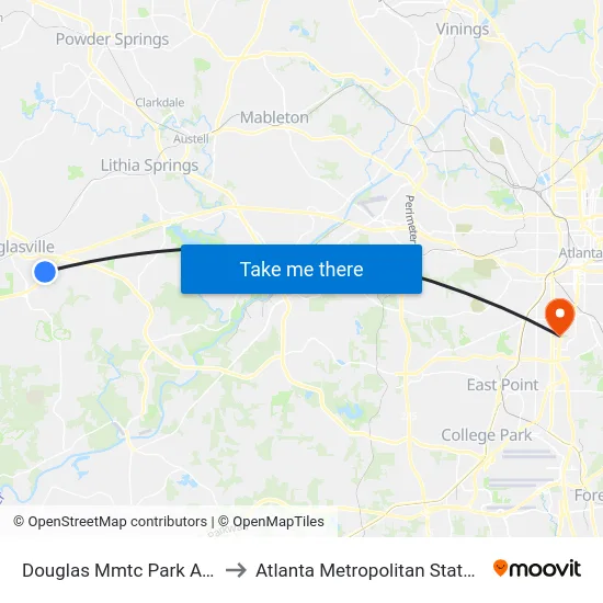 Douglas Mmtc Park And Ride to Atlanta Metropolitan State College map
