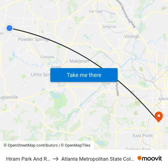 Hiram Park And Ride to Atlanta Metropolitan State College map