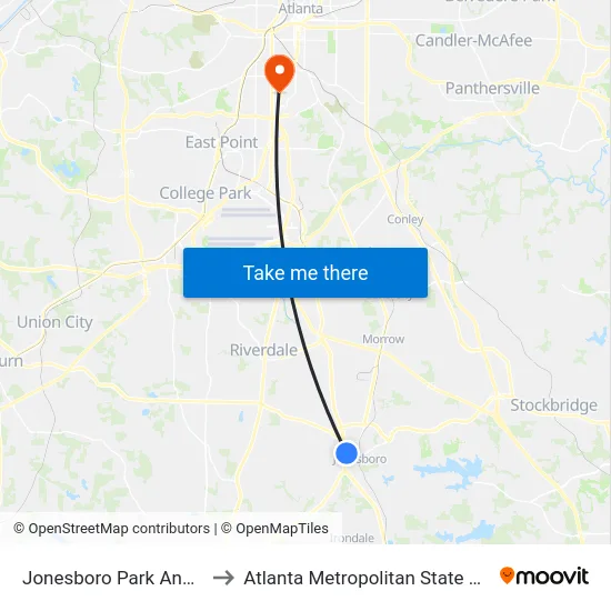 Jonesboro Park And Ride to Atlanta Metropolitan State College map