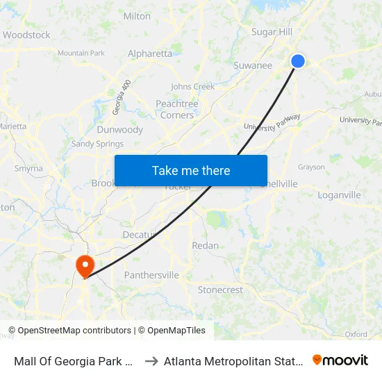 Mall Of Georgia Park And Ride to Atlanta Metropolitan State College map