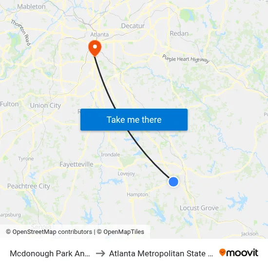 Mcdonough Park And Ride to Atlanta Metropolitan State College map