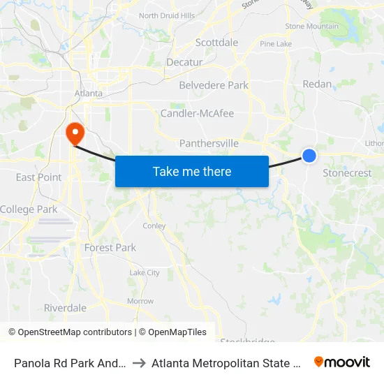 Panola Rd Park And Ride to Atlanta Metropolitan State College map