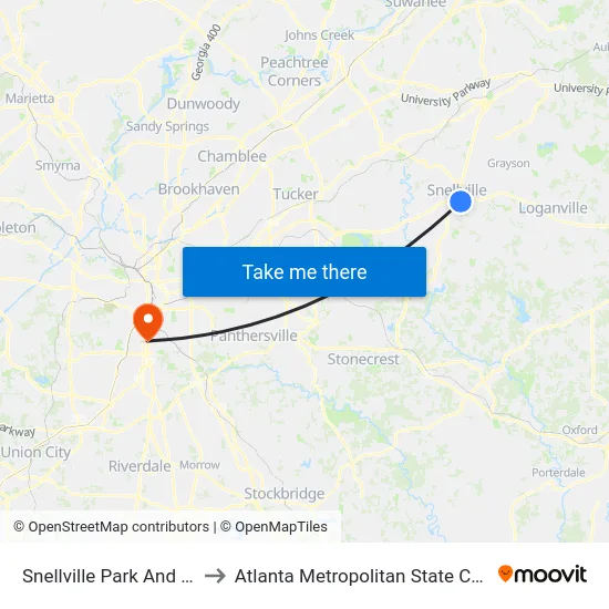 Snellville Park And Ride to Atlanta Metropolitan State College map