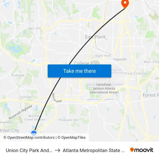 Union City Park And Ride to Atlanta Metropolitan State College map