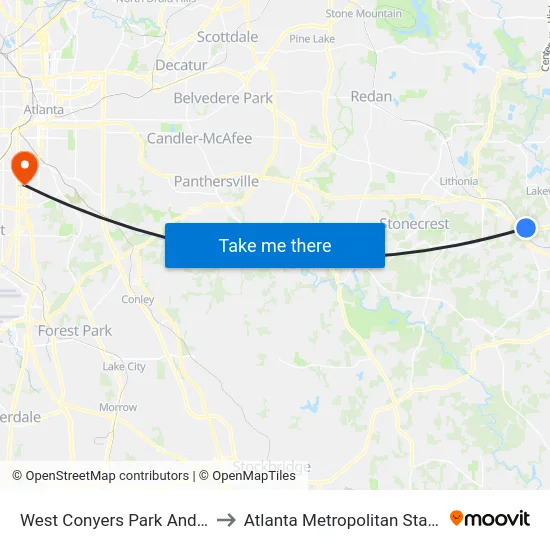 West Conyers Park And Ride (Dt) to Atlanta Metropolitan State College map