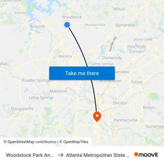 Woodstock Park And Ride to Atlanta Metropolitan State College map