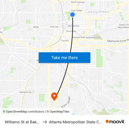 Williams St at Baker St to Atlanta Metropolitan State College map