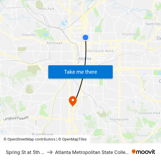 Spring St at 5th St to Atlanta Metropolitan State College map