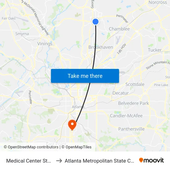 Medical Center Station to Atlanta Metropolitan State College map