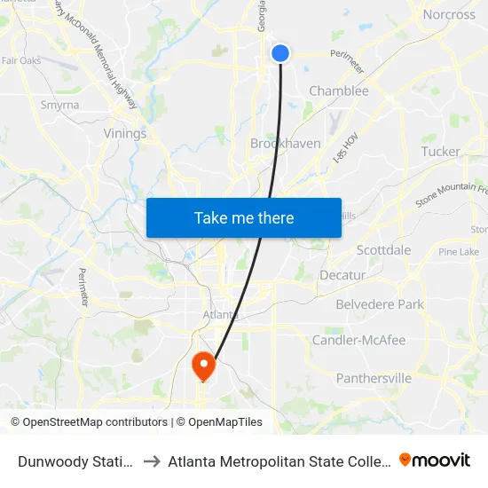 Dunwoody Station to Atlanta Metropolitan State College map