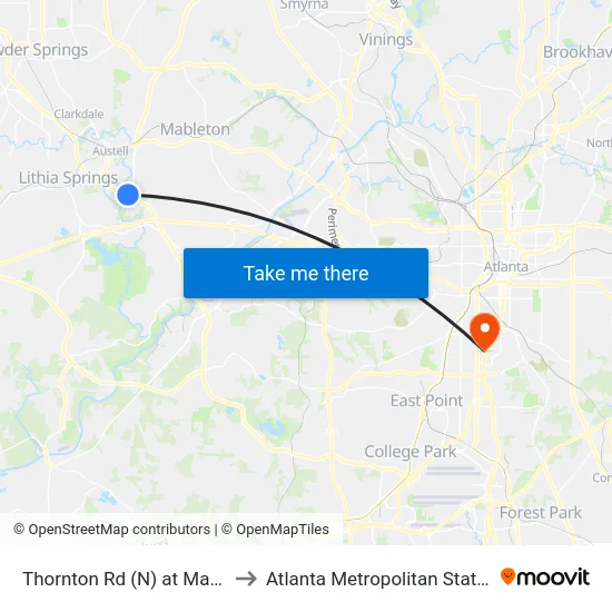 Thornton Rd (N) at Maxham Rd to Atlanta Metropolitan State College map