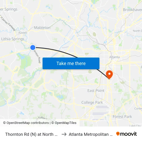 Thornton Rd (N) at North Blairs Bridge Rd to Atlanta Metropolitan State College map