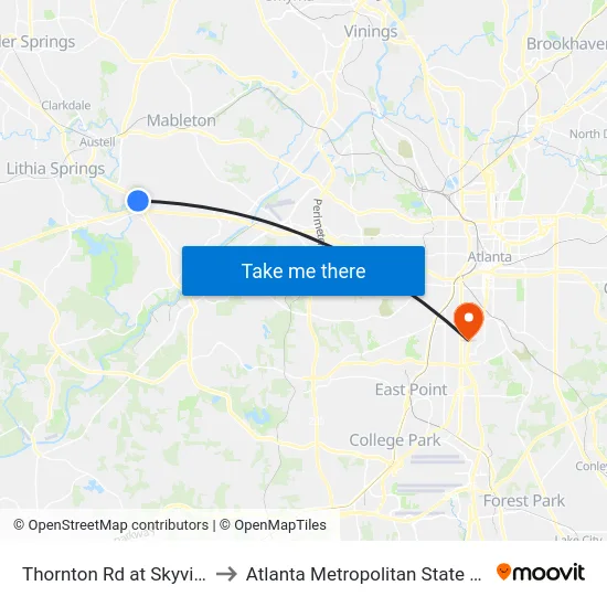 Thornton Rd at Skyview Dr to Atlanta Metropolitan State College map