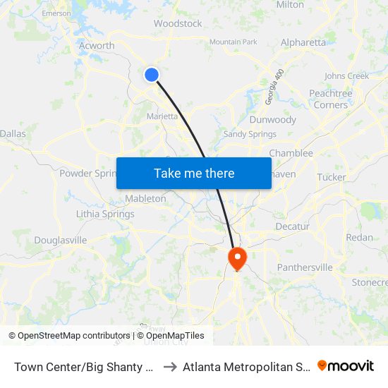 Town Center/Big Shanty Park And Ride to Atlanta Metropolitan State College map