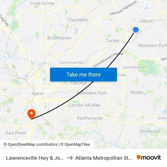 Lawrenceville Hwy & Jordan Dr Ob to Atlanta Metropolitan State College map