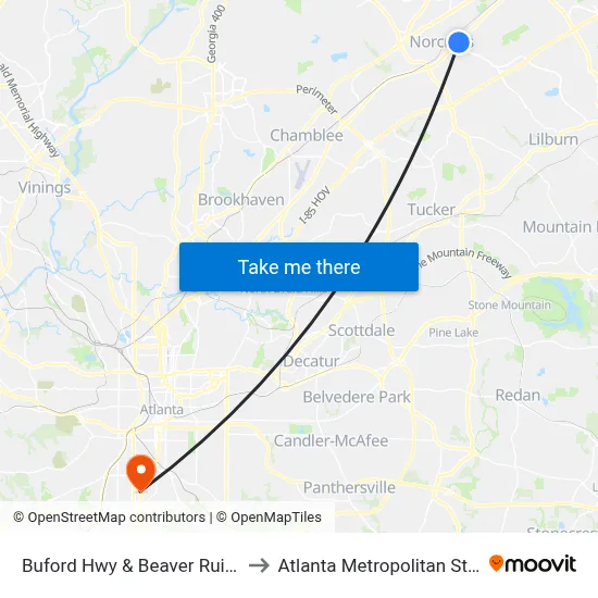 Buford Hwy & Beaver Ruin Rd (10bib) to Atlanta Metropolitan State College map