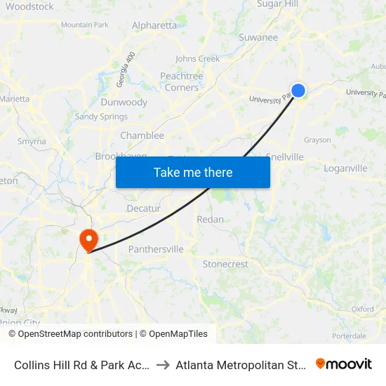 Collins Hill Rd & Park Access Dr Ob to Atlanta Metropolitan State College map